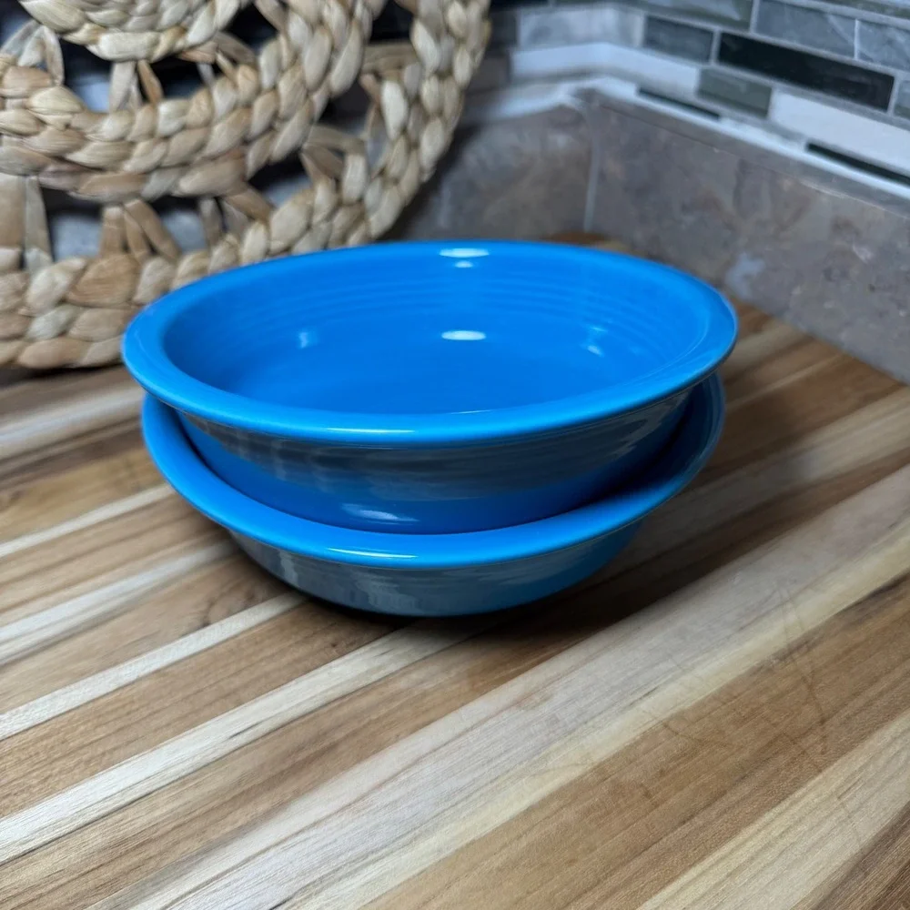 Fiesta Peacock Blue Rimmed Cereal Bowls Set of 2 HLC USA Ceramic Turquoise